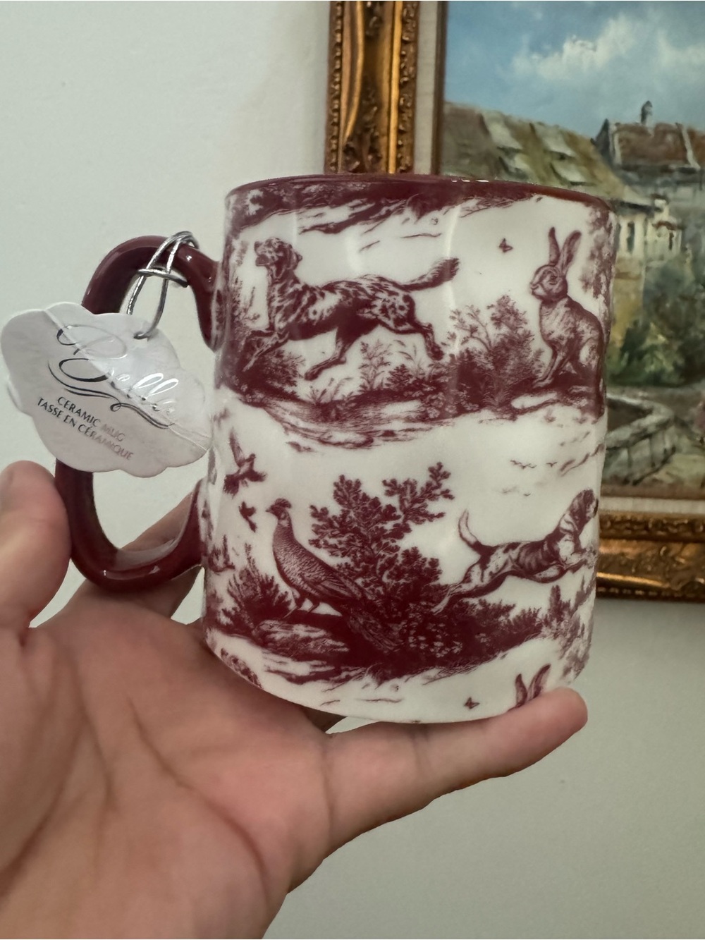 Luxurious Ceramic Red & White Hunting Scene Mug